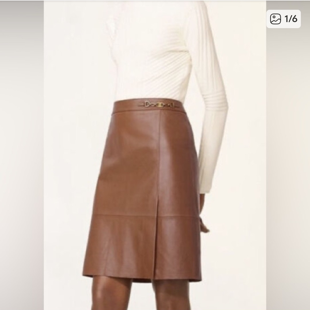 Tory Burch Tan Leather A-Line Skirt